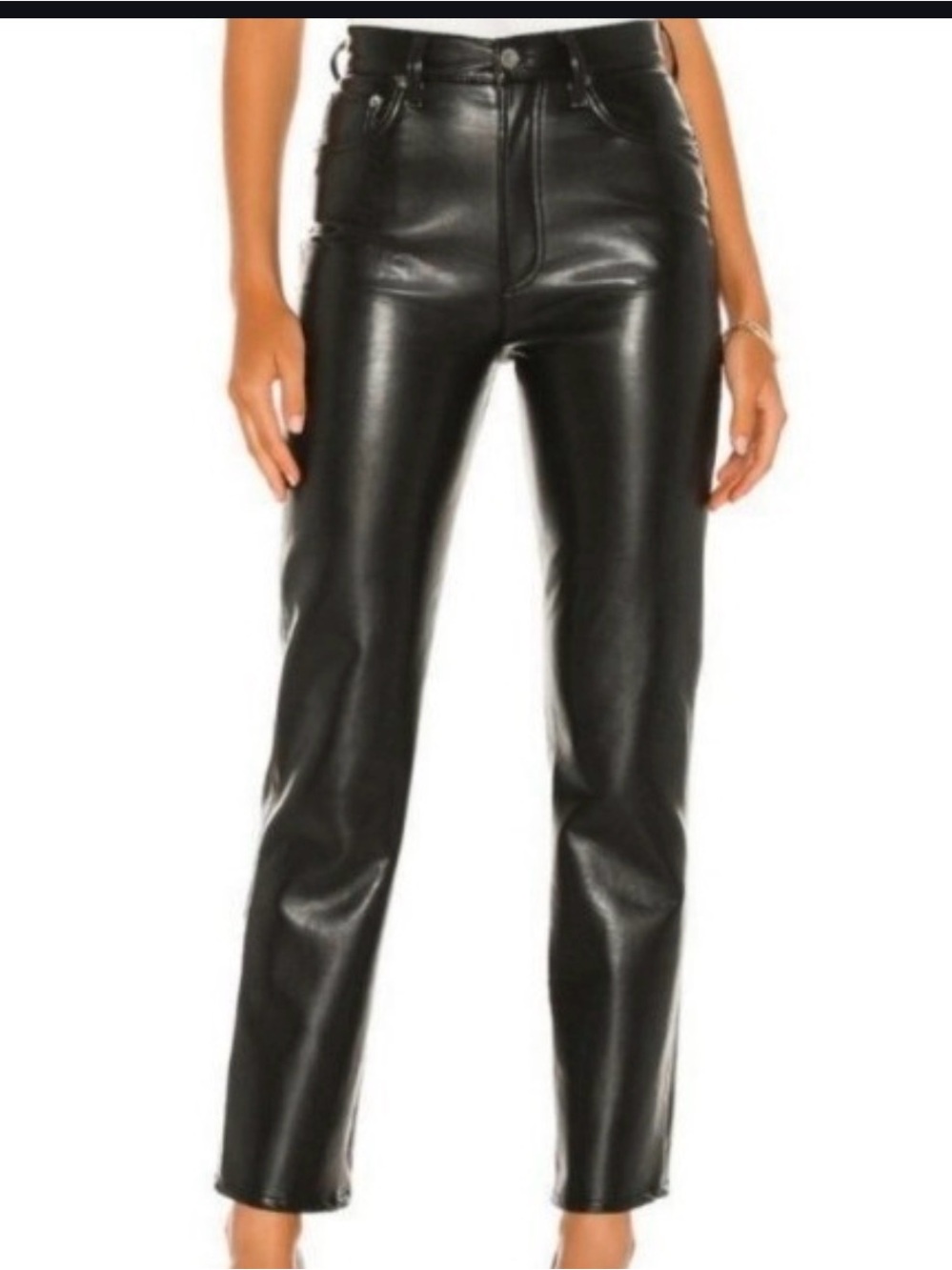 Aritzia Black Faux Leather High-Waist Straight Pants
